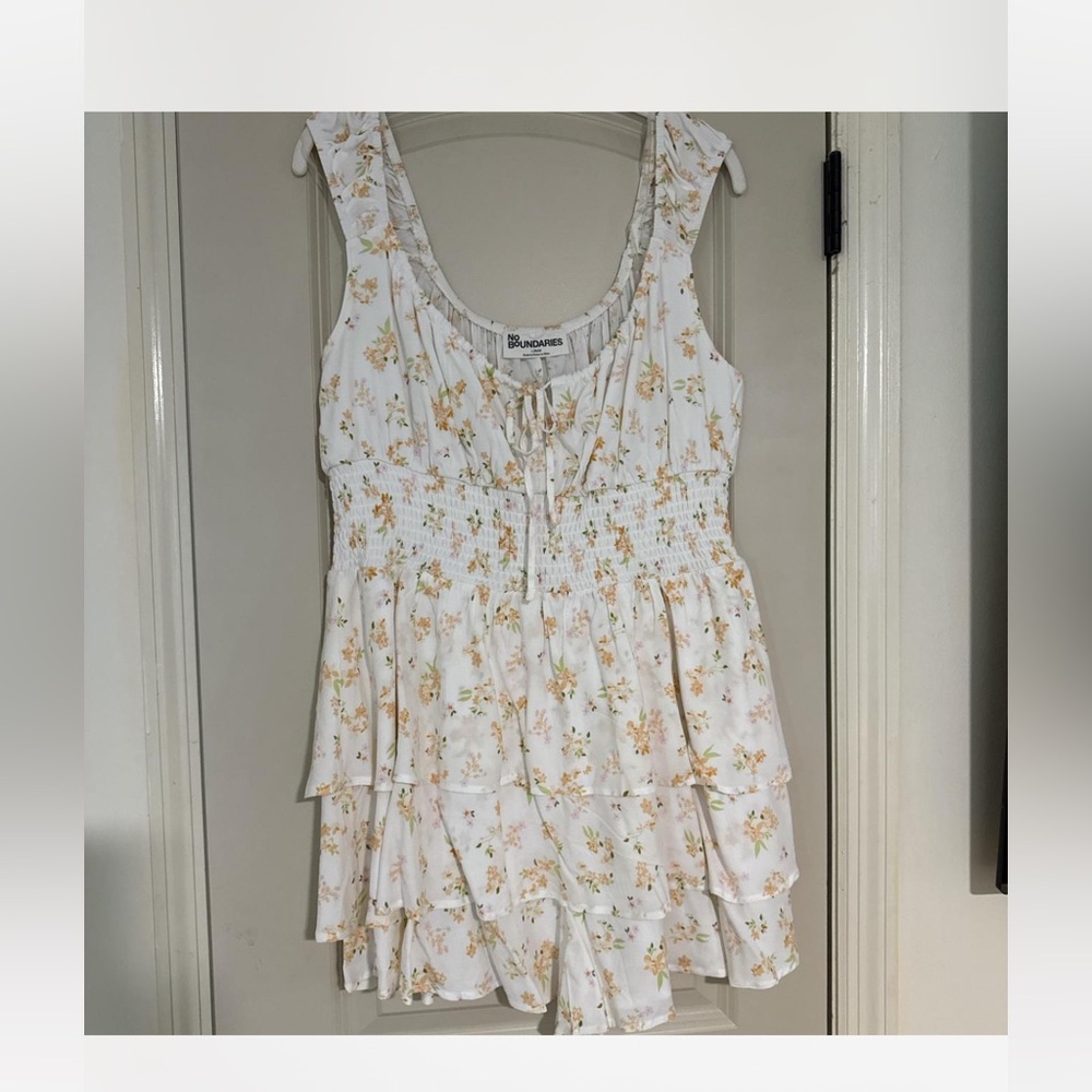 White Floral Tiered Sleeveless Romper